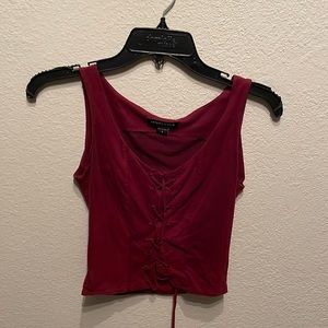 Red velvet front tie tank top